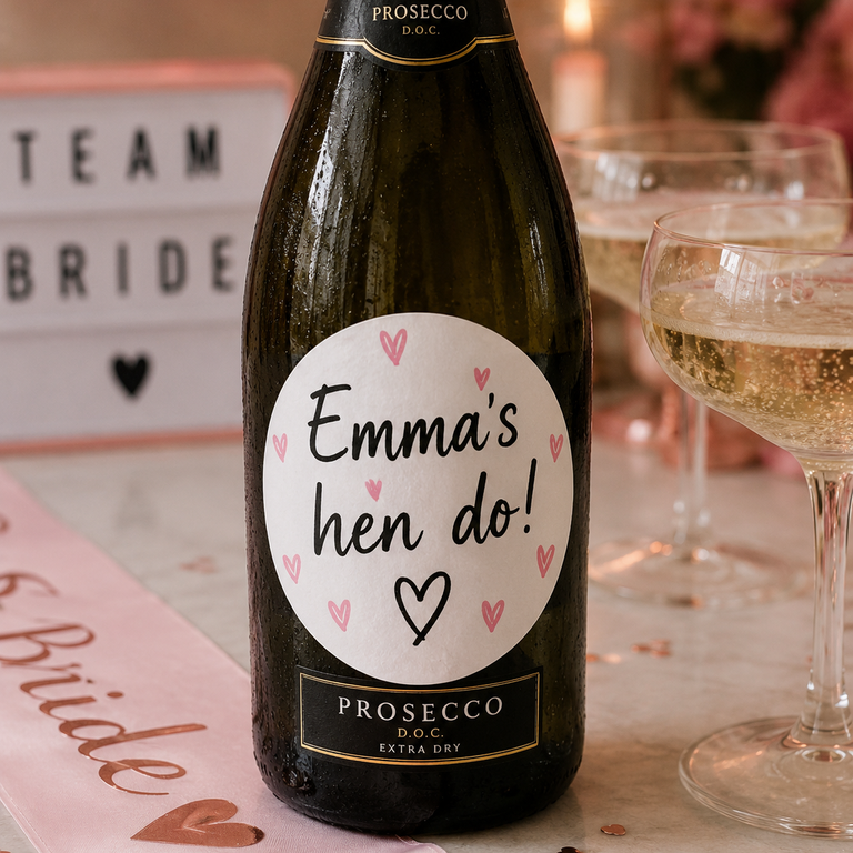 Prosecco bottle with personalised label.